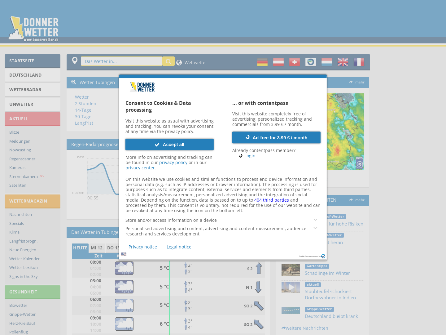 Regionalwetter Tübingen