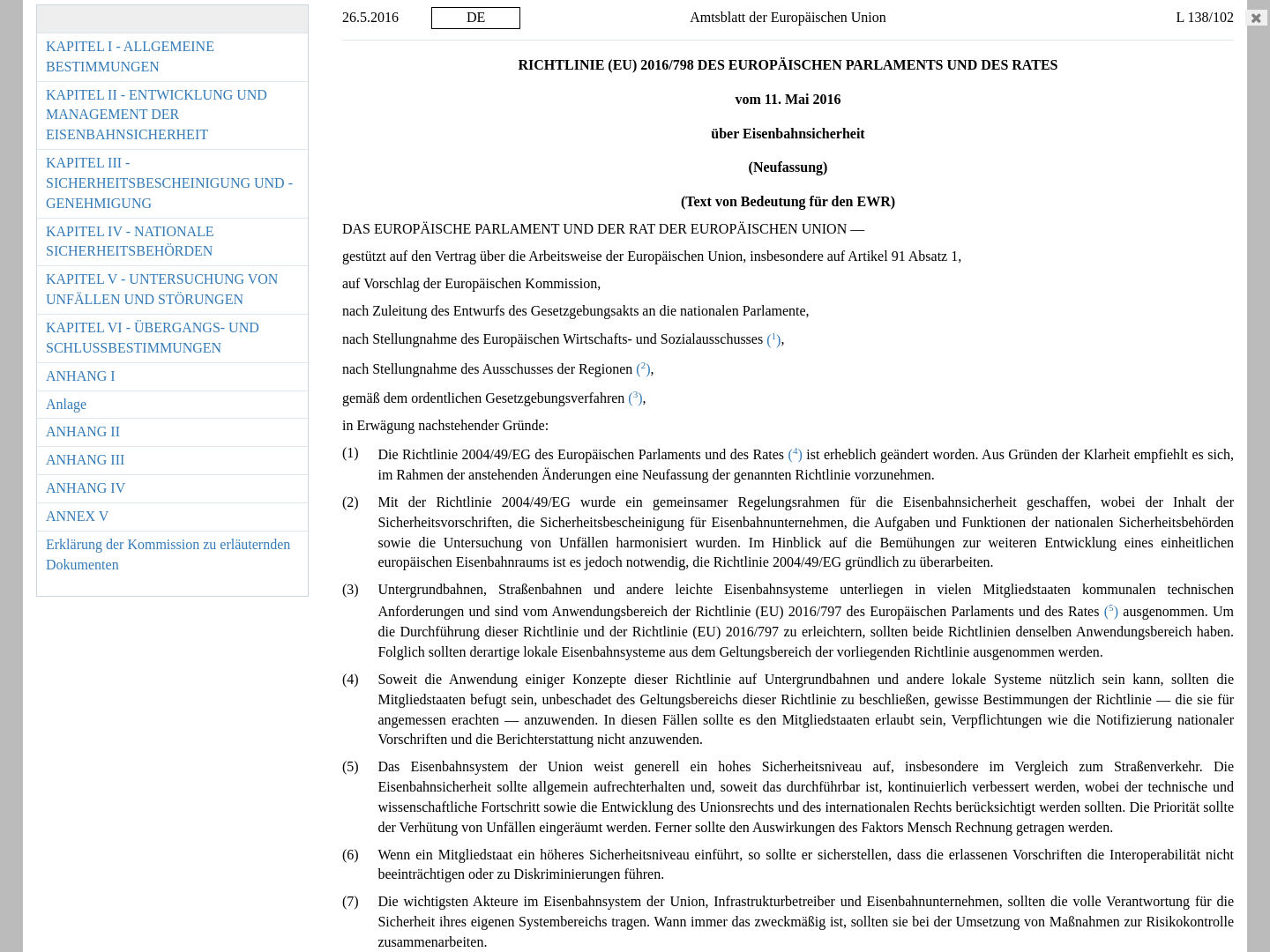 EU - Verordnung (EG) Nr. 999/2001 mit Vorschriften zur Verhütung, Kontrolle und Tilgung bestimmter transmissibler spongiformer Enzephalopathien (TSE)