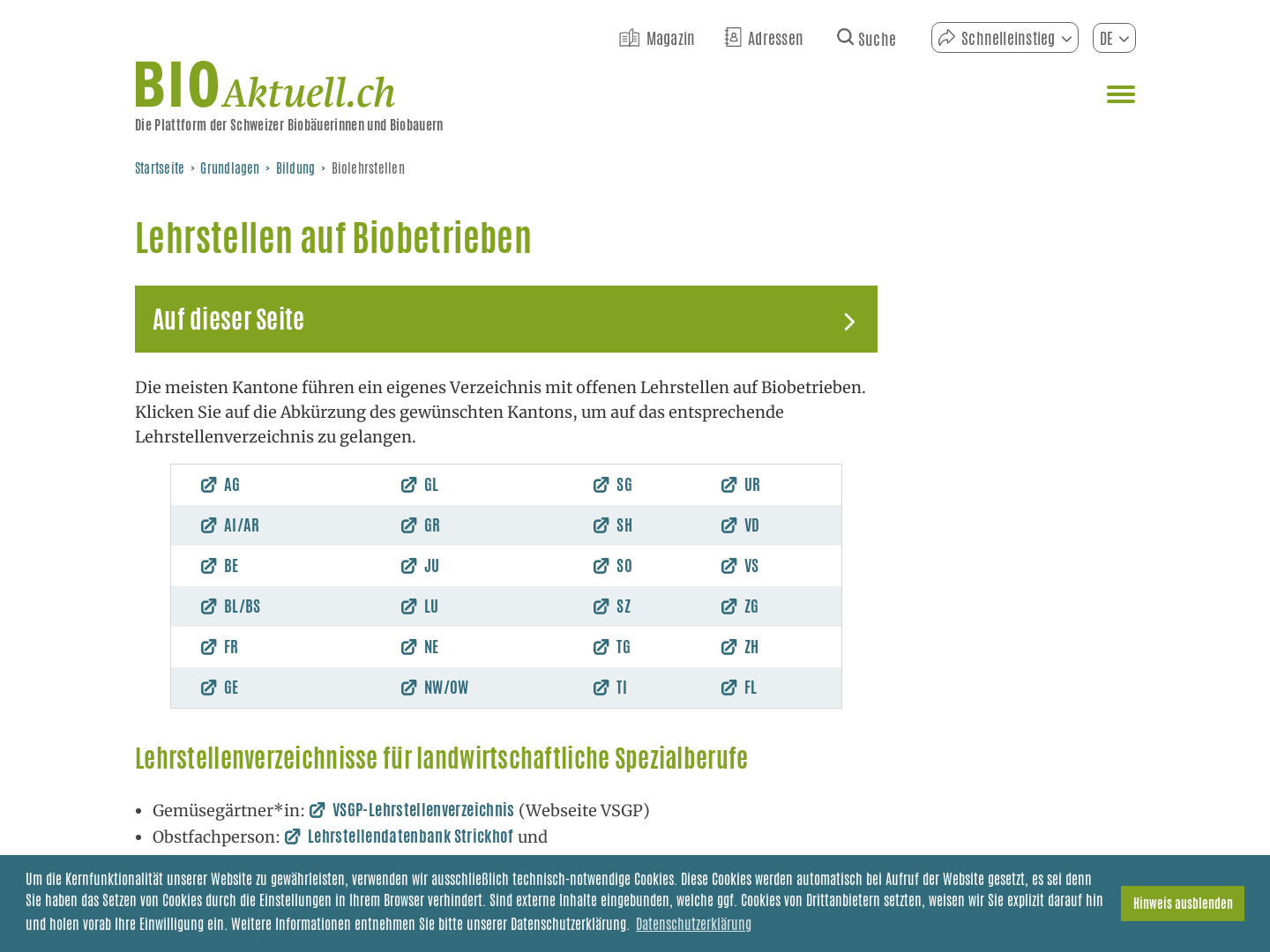 Lehrstellen auf Biobetrieben