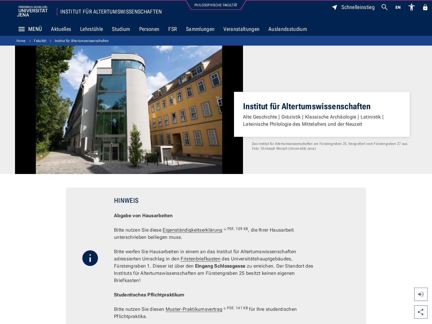 Institut für Altertumswissenschaften der Friedrich-Schiller-Universität Jena
