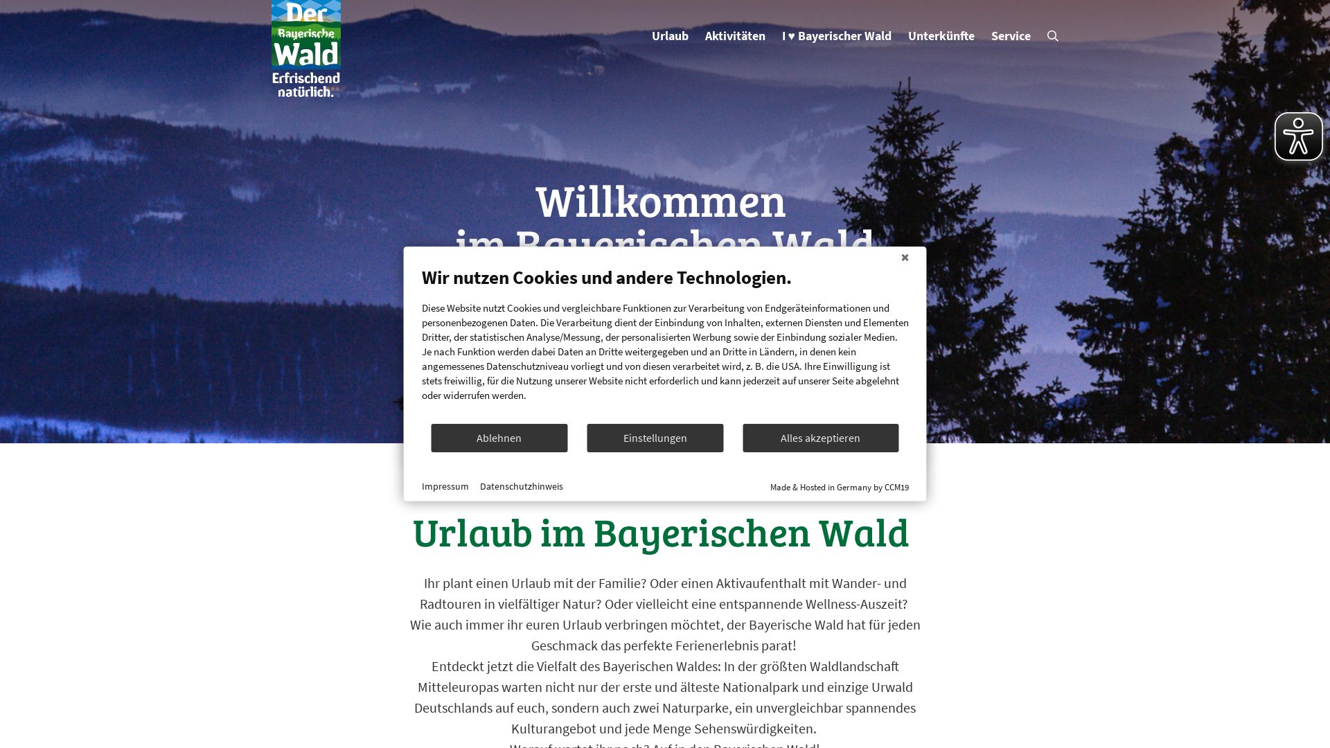 Informationsseite des Tourismusverbandes Bayerischer Wald
