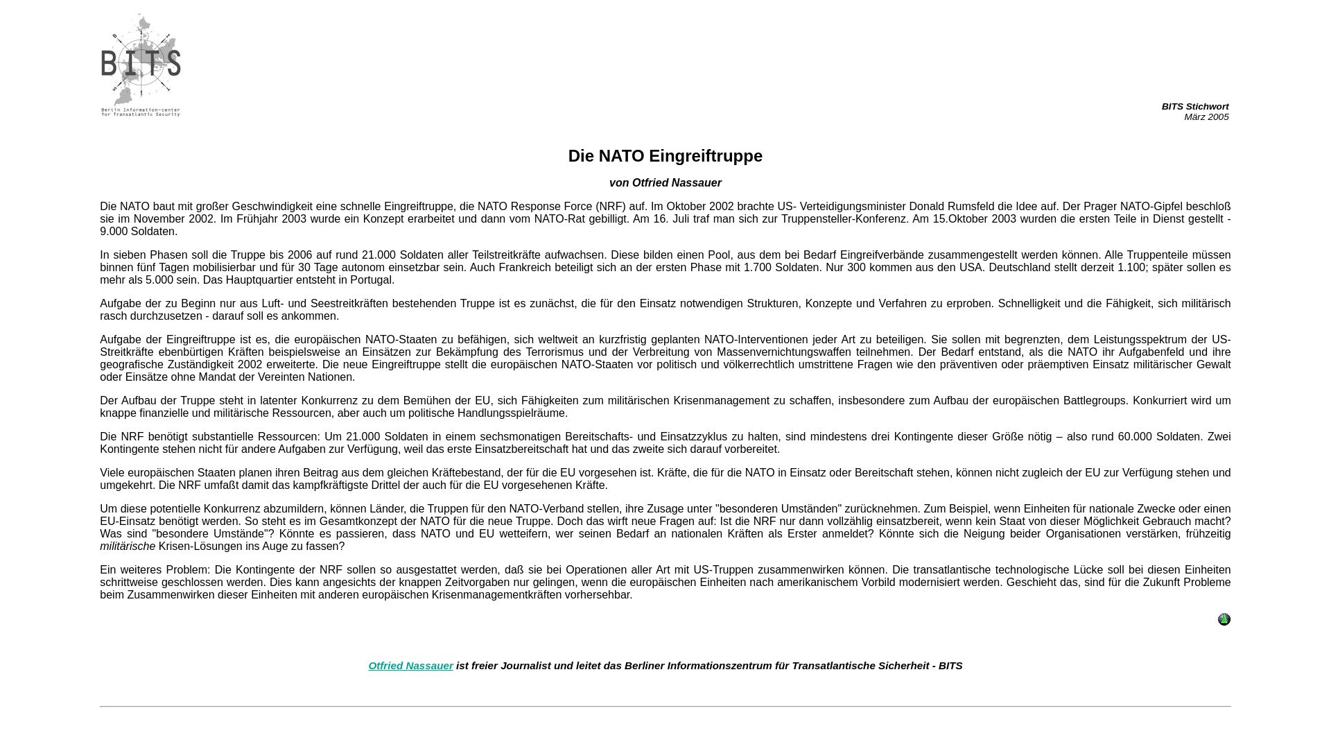 BITS: Die NATO Eingreiftruppe
