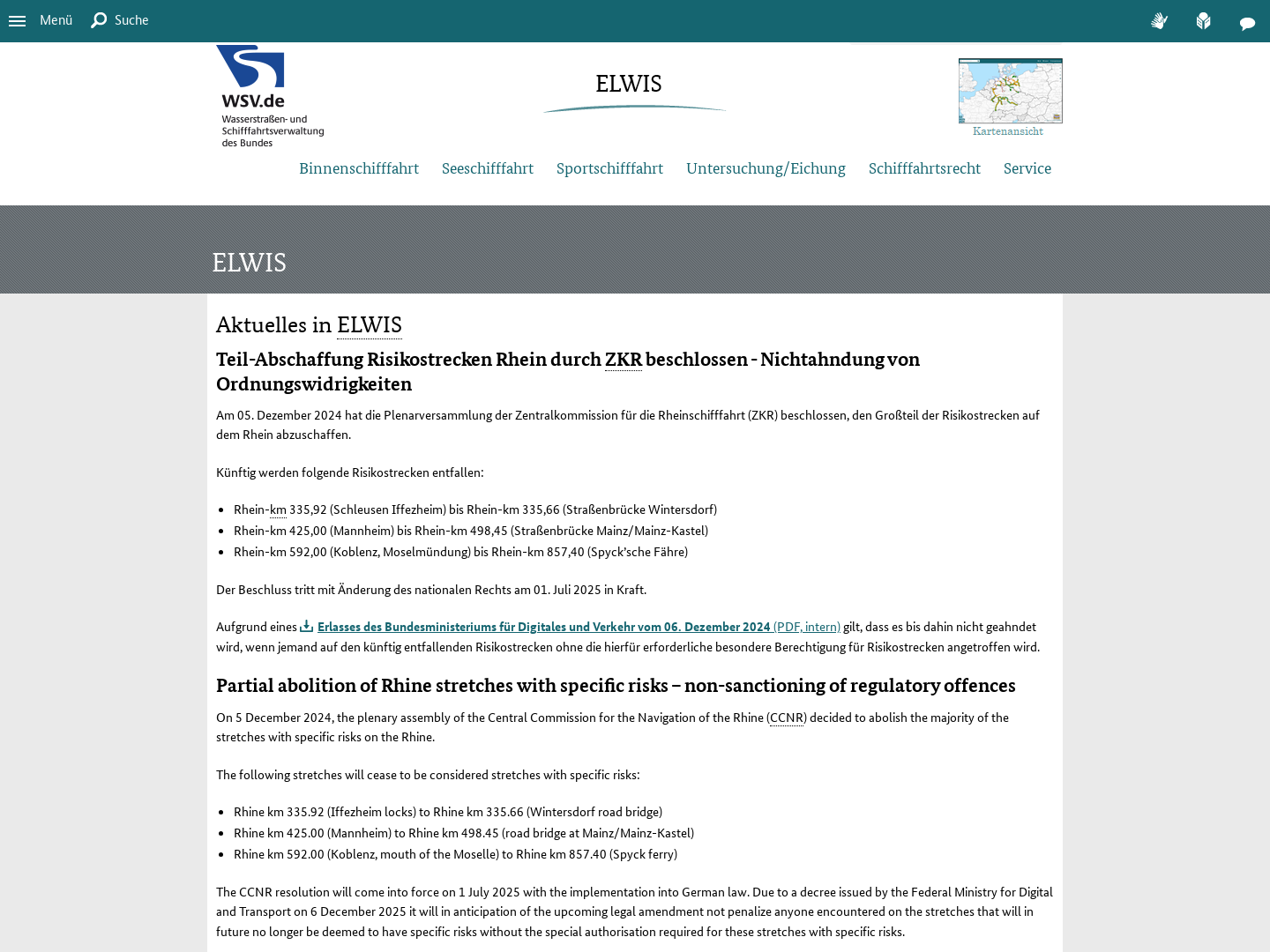 Elektronisches Wasserstraßen-Informationssystem (ELWIS)