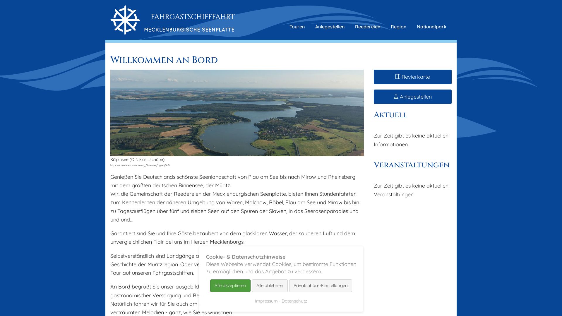 Fahrgastschifffahrt auf der Mecklenburgischen Seenplatte - Blau - Weisse Flotte Müritz & Seen u.a.