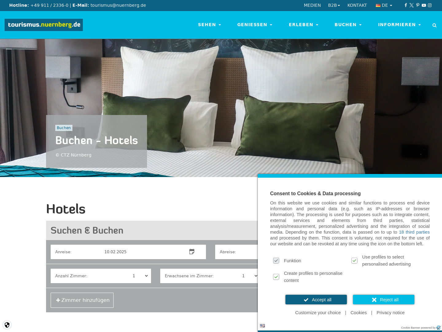 Hoteldatenbank des Großraums Nürnberg