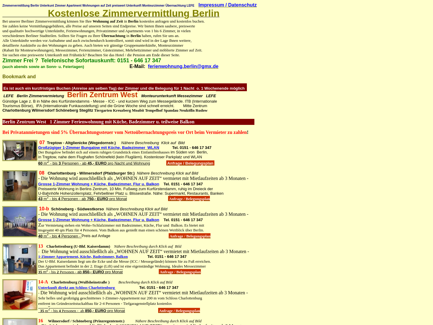 Kostenlose Zimmervermittlung