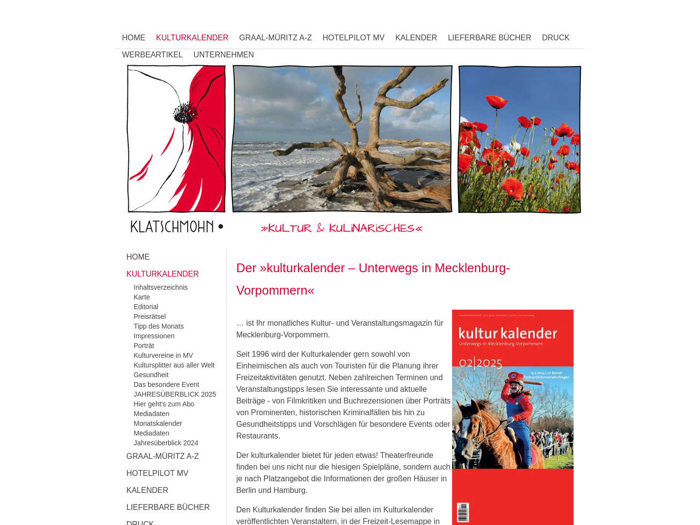 Kulturkalender Mecklenburg-Vorpommern - Klatschmohn Verlag, Druck+Werbung GmbH & Co. KG