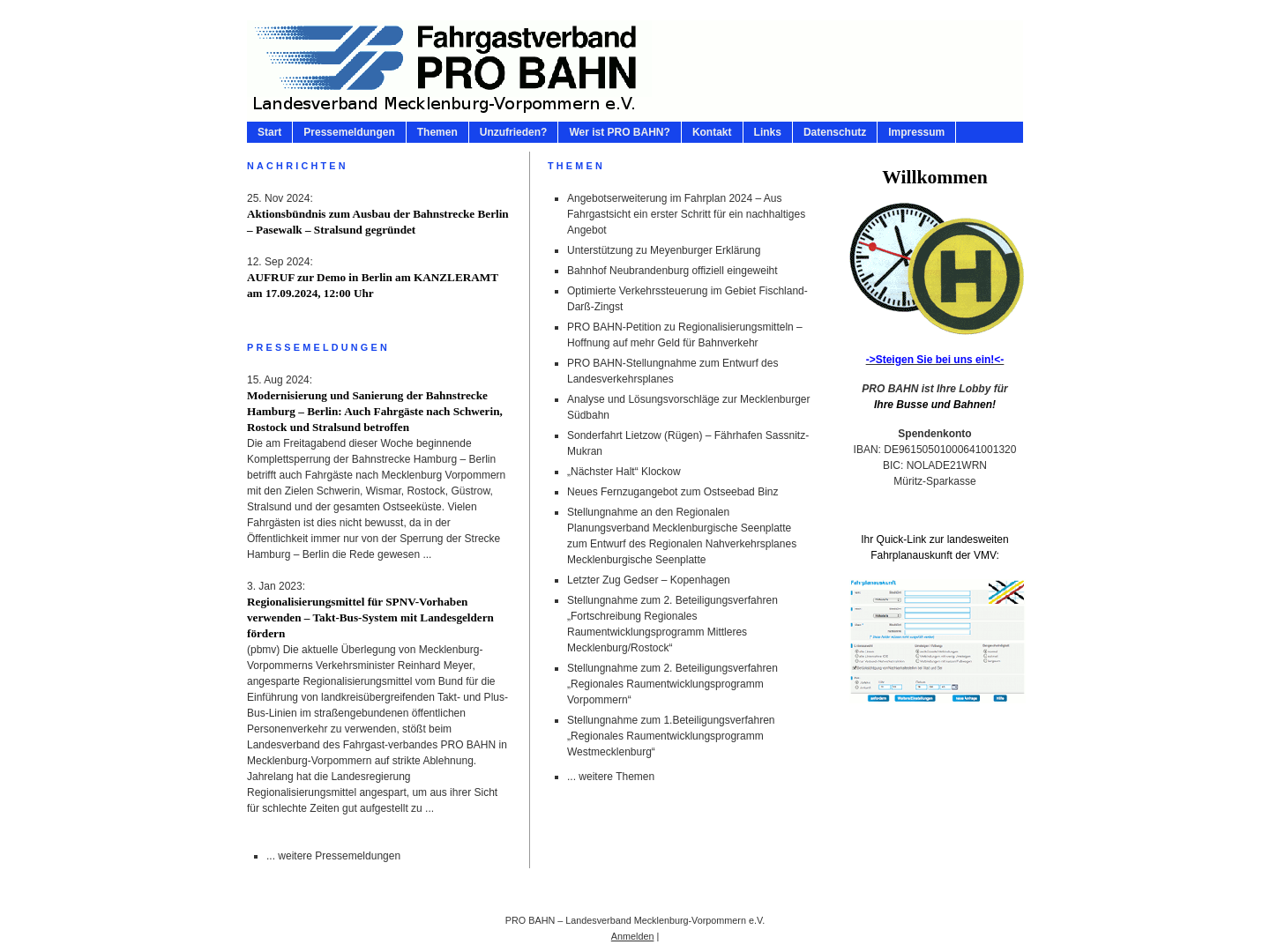 Pro Bahn, Landesgruppe Mecklenburg-Vorpommern
