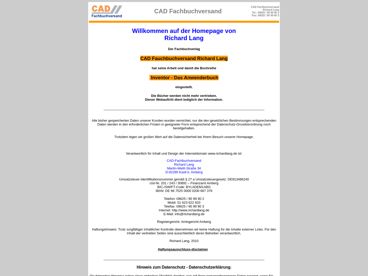 Richard Lang, CAD-Fachbuchversand