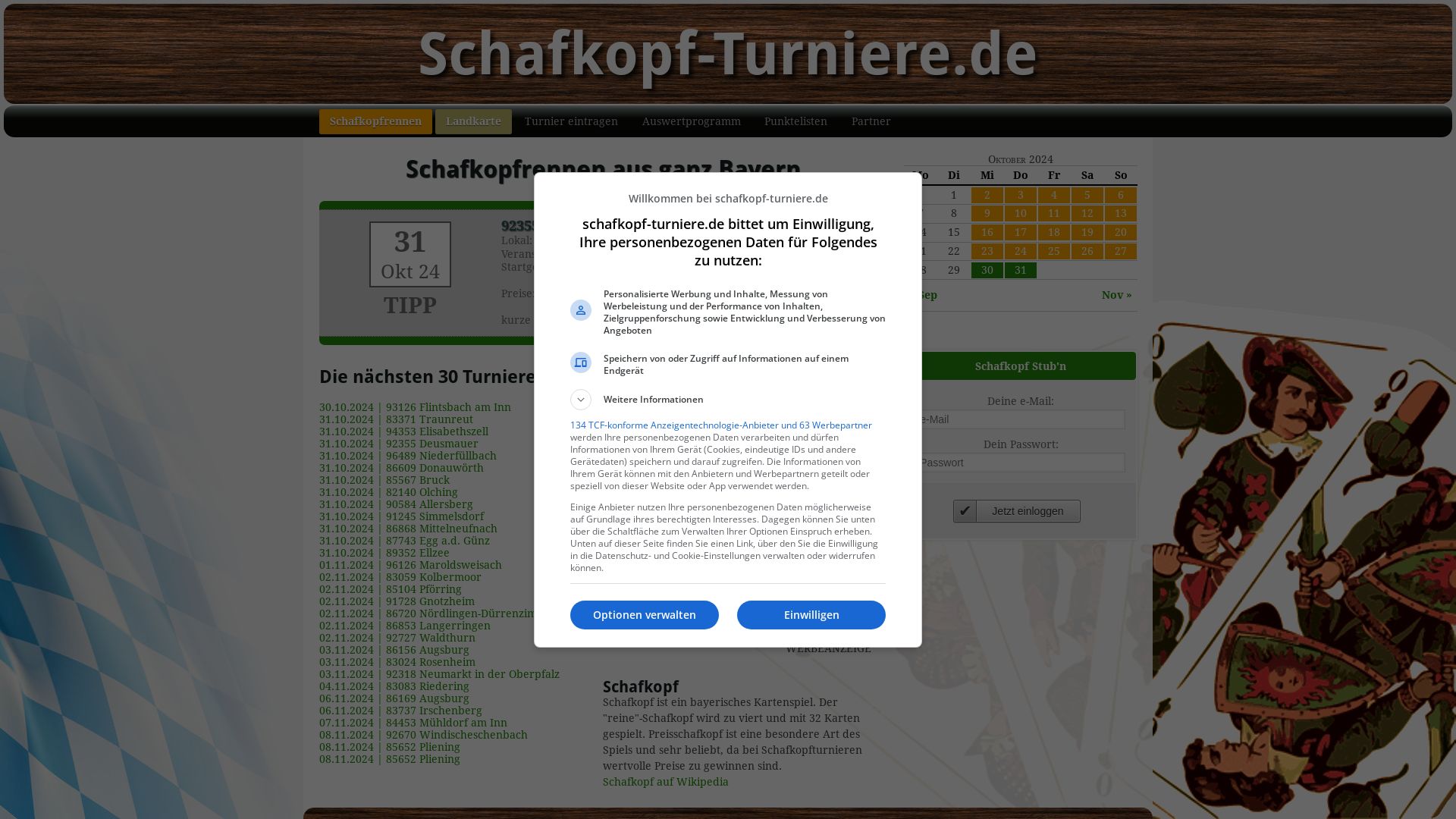 Terminkalender für Schafkopfrennen