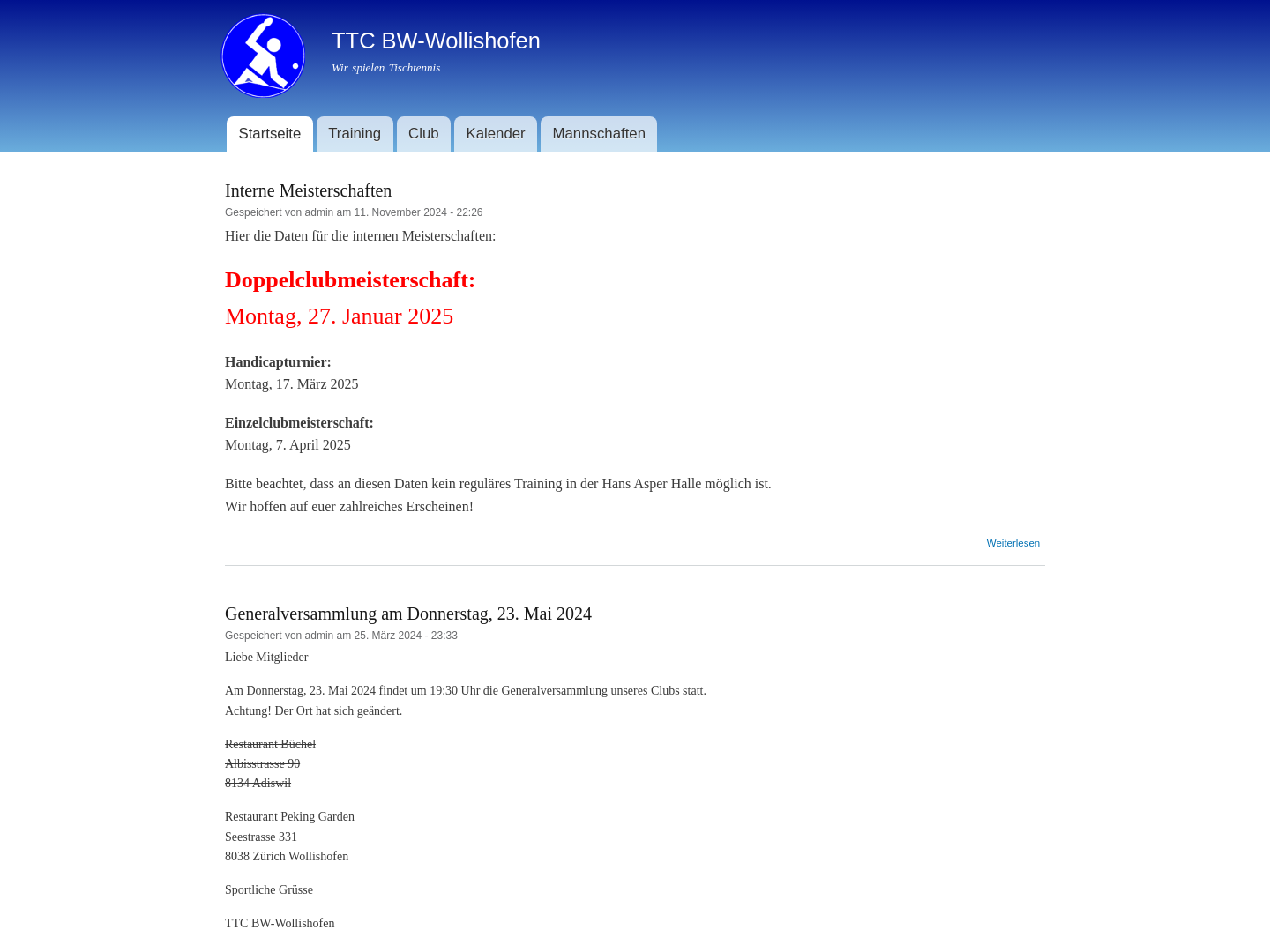 TTC BlauweissWollishofen - Zürich