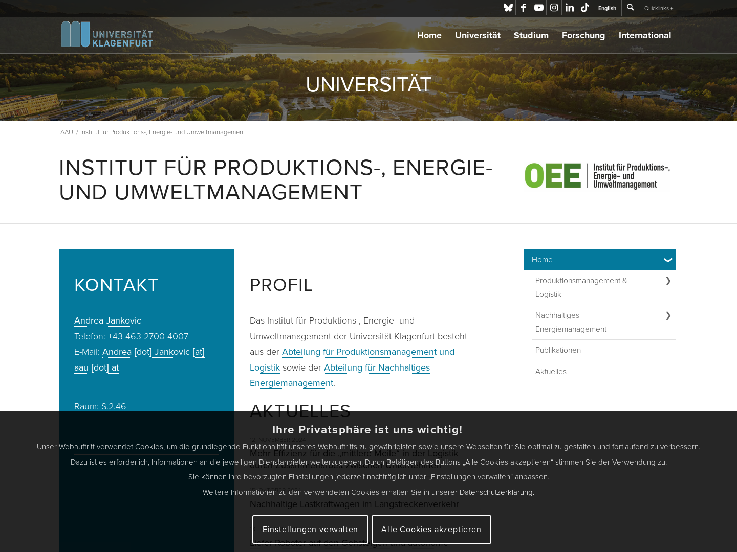Abteilung Produktions-, Logistik- und Umweltmanagement an der Universität Klagenfurt