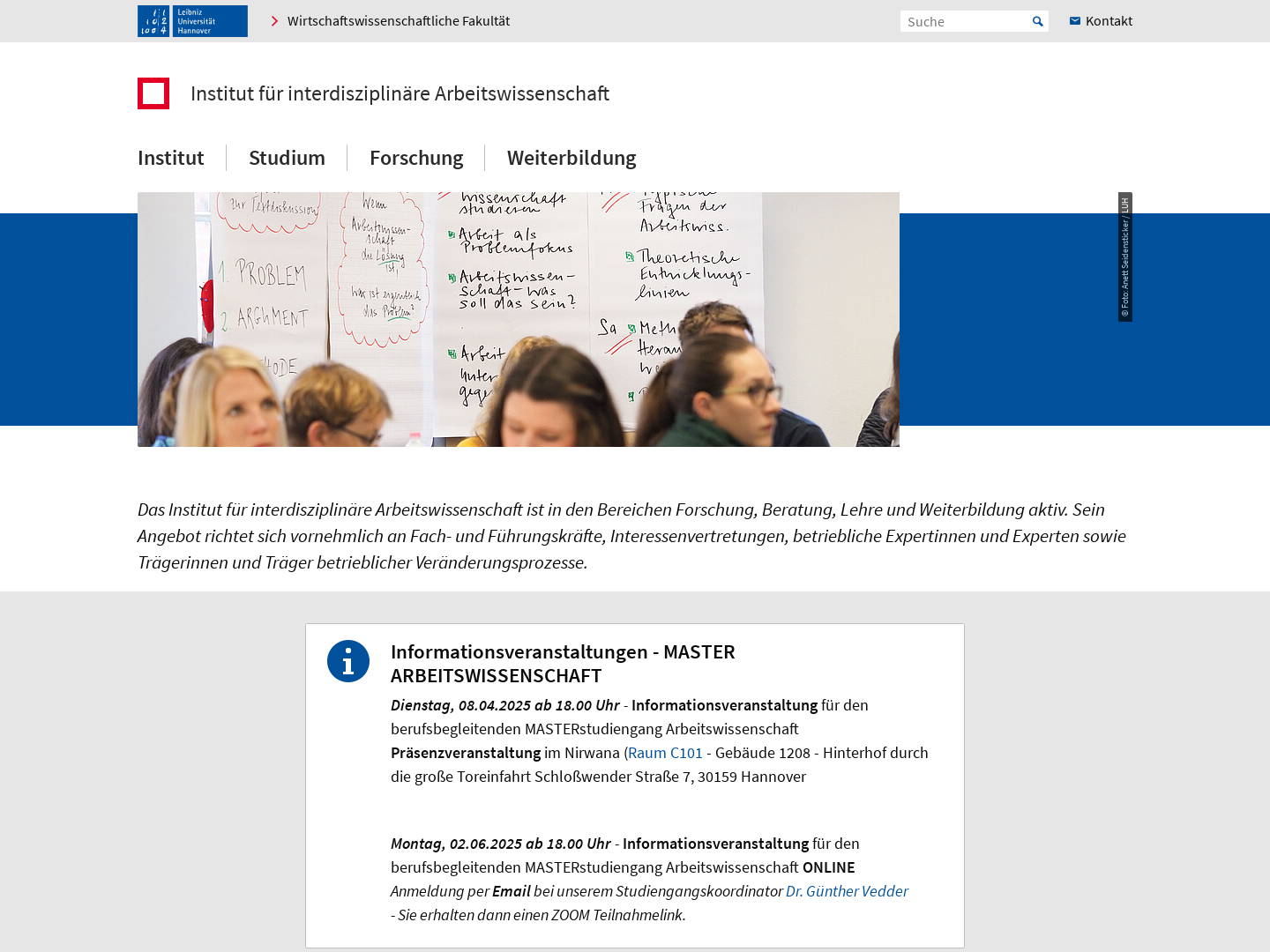 Uni Hannover - Weiterbildungsstudium Arbeitswissenschaft [WA]