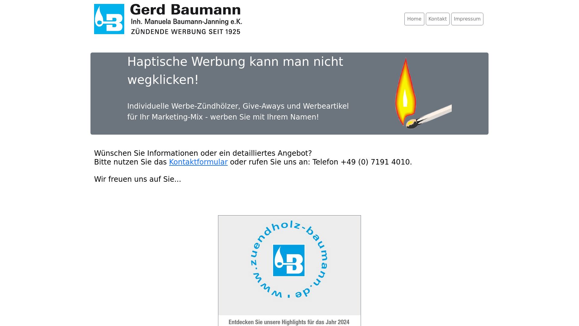 Gerd Baumann Zündholz-Werbung